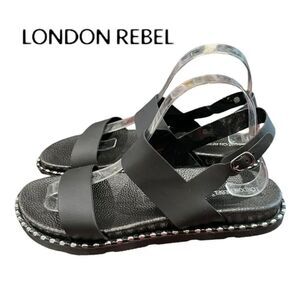 NEW London Rebel Women's Black Buckle Open Toe Sandals 10 10W
